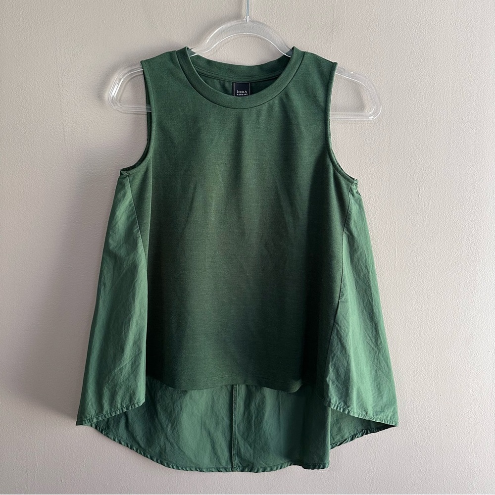 Iora Forest Green Mixed Media High Low Sleeveless Blouse Womens Small